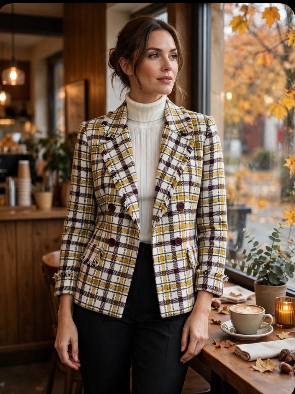 Pendleton Women’s Plaid Double Breasted Fringe Blazer PTP 20” L 23”